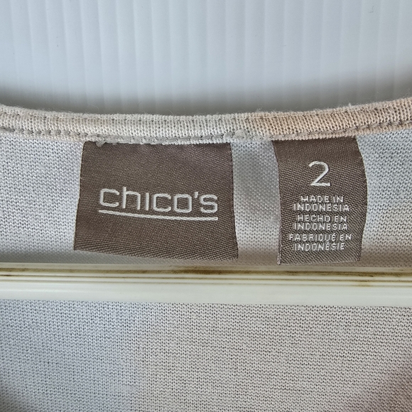 Chico's Womens Pullover Muted FloralKnit V-Neck Sweater LongSleeve Peach/Turq 2 - Picture 6 of 9